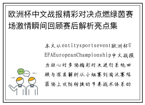 欧洲杯中文战报精彩对决点燃绿茵赛场激情瞬间回顾赛后解析亮点集